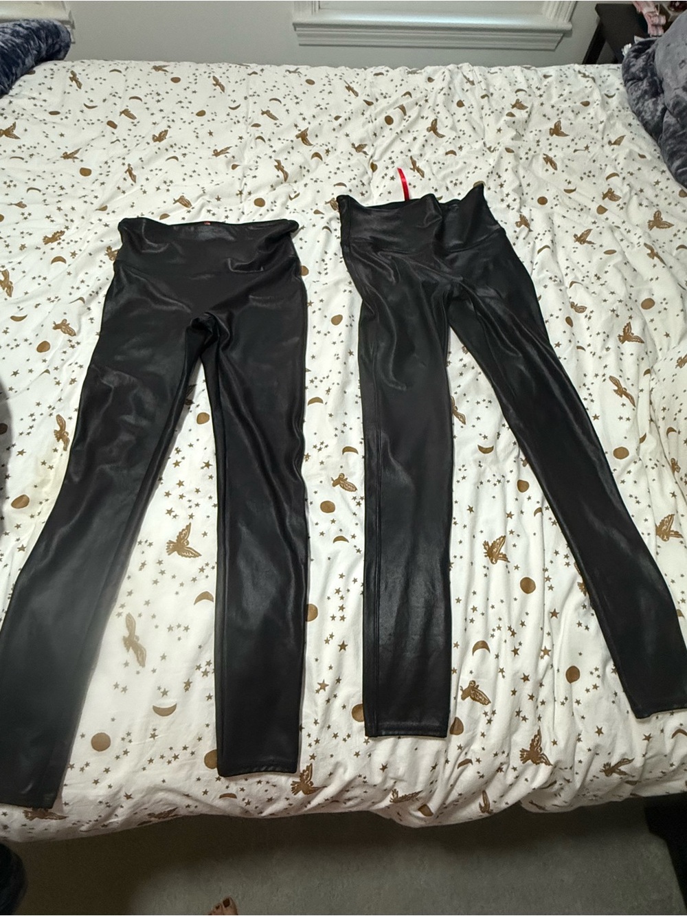 SPANX Black Faux Leather-Look Leggings Duo 2 pairs